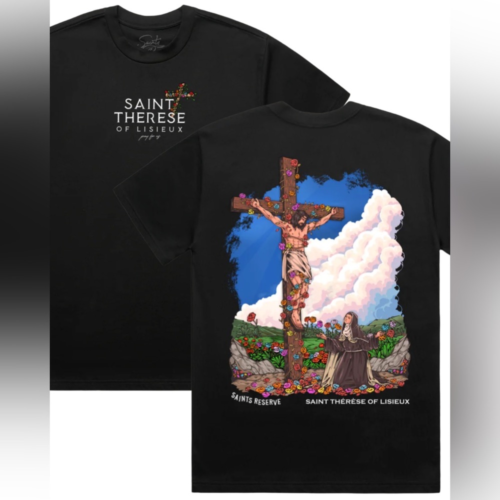 *NEW* SAINTS RESERVE Saint Thérèse of Lisieux Crewneck SS Crew in Black — L